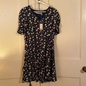 Chelsea & Violet Navy Floral Skater Dress Sz L